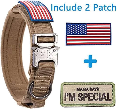 Tactical Dog Collar with USA American Flag - Military Dog Collar Thick with Handle - Heavy Duty Nylon K9 Adjustable Metal Buckle for Medium Large Dogs M L XL Chew Proof with 2 Patches Black