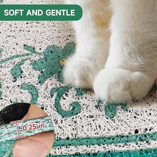 Cat Litter Mat, 35" x 23" Litter Box mat, Traps 100% Litter, Non-Slip Kitty Litter Trapping mats, Large Cute Litter mat, Easy Clean for Scatter Control, Bohe cat Food mat, Urine Waterproof