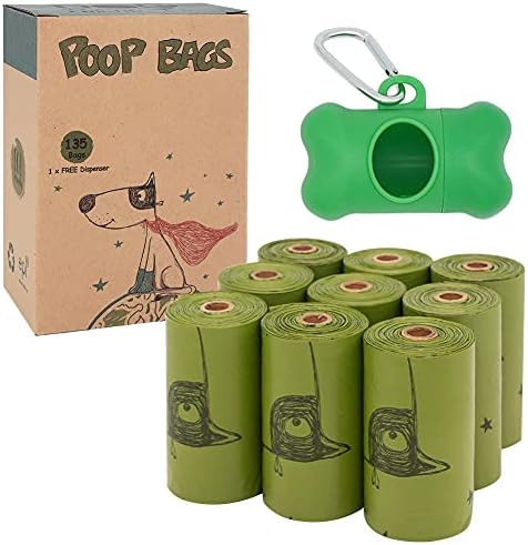 Ley’s Dog Poop Bags 135 Count (9 Rolls), Unscented Extra Thick Dog Waste Bags, 100% Leak Proof & Tear Resistant Doggie Bags with Dispenser, Refill Rolls for Small Medium Large Dogs