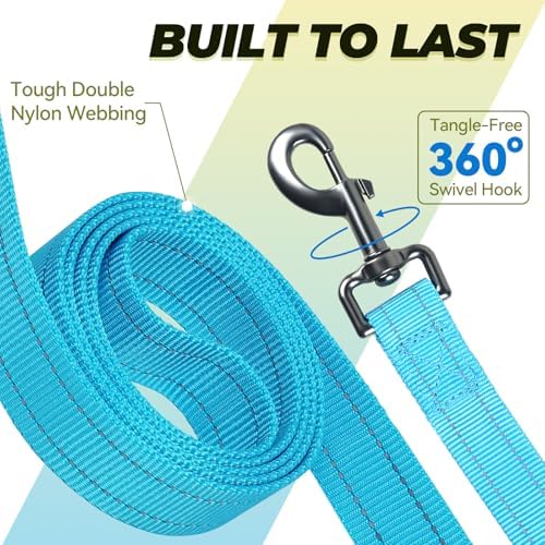 VIVAGLORY Double Handle Dog Leash Twingrip, 4ft x 1in, Blue