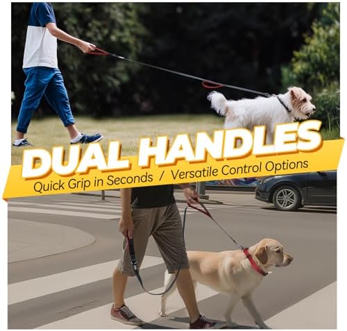 VIVAGLORY Double Handle Dog Leash Twingrip, 4ft x 1in, Black