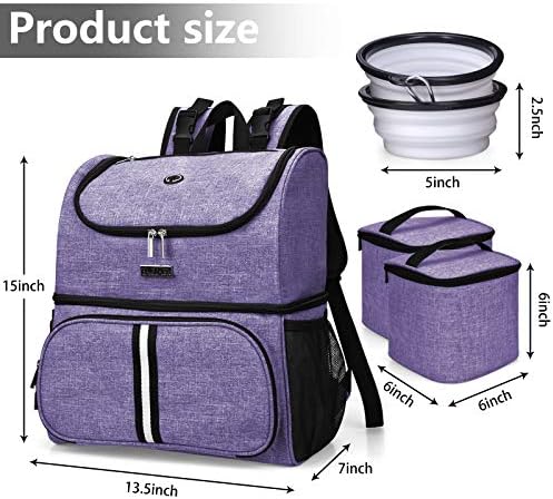 BAGLHER Pet Travel Bag, Double-Layer Pet Supplies Backpack (for All Pet Travel Supplies), Pet Travel Backpack with 2 Silicone Collapsible Bowls and 2 Food Baskets Purple
