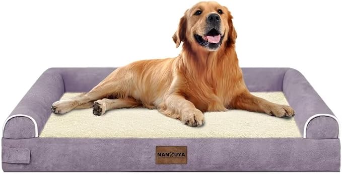 NANUYA Orthopedic Dog Bed for X-Large Dogs, 40 x 32 Inch, Purple | Egg crate foam for joint support, 3-sided bolster pet sofa, waterproof lining, washable cover, and non-skid base