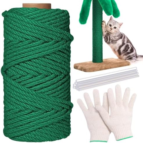 Natural Sisal Cat Rope for Posts, 1/4in ×164ft, Green