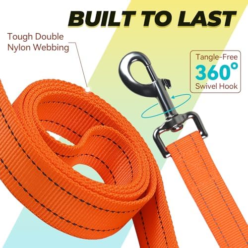 VIVAGLORY Double Handle Dog Leash Twingrip, 6ft x 1in, Orange