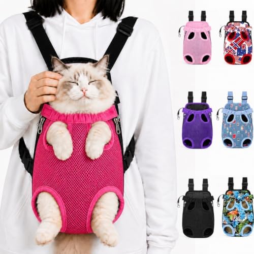Cat Carrier Backpack, Adjustable Front Pet Carrier with Legs Out Design for Small Medium Dogs Cats 5-18 Lbs, Soft Wearable Dog Chest Sling Pouch for Hiking Camping Travel Cycling Outdoors