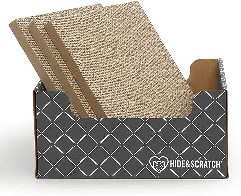 Hide & Scratch Cardboard Cat Scratcher Box & Bed with 3 Refill Pads Grey