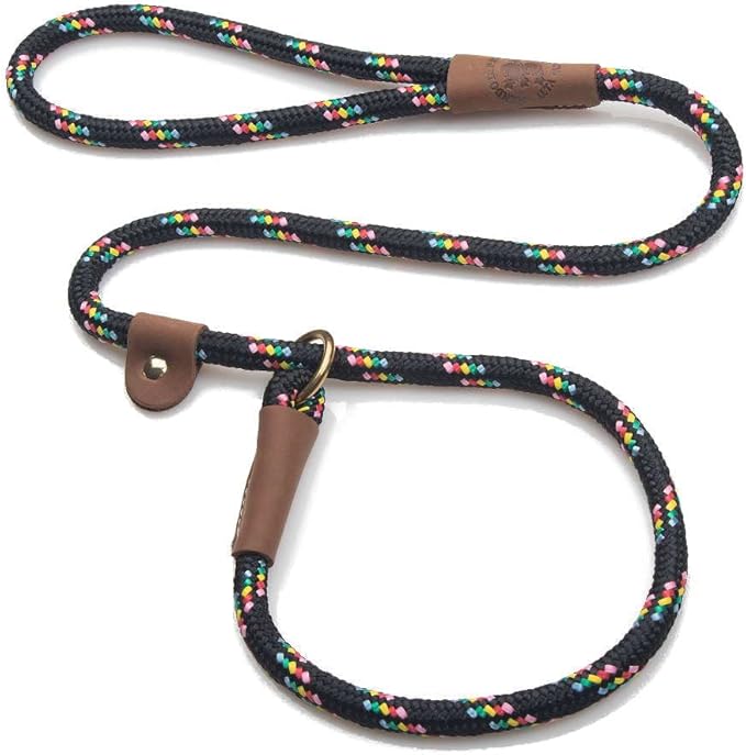 Mendota Pet Slip Leash - Dog Lead and Collar Combo - Made in The USA - Black Confetti, 1/2 in x 4 ft - for Large Breeds