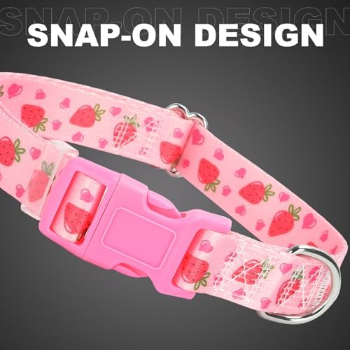Strawberry Dog Collar for Large Dogs，Nylon Adjustable Dog Collar-Pink L