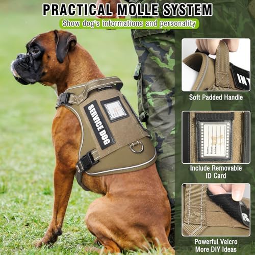 Tactical Service Dog Vest Harness and Leash Set with 10 Patches Brown L