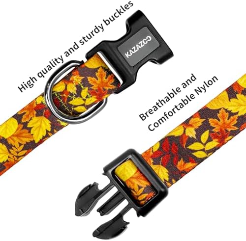 Kazazoo Dog Collar Cute and Soft Nylon Puppy Collar for Boy and Girl Dogs, Adjustable Dog Collars for Medium Dogs, Maple Leaf-M