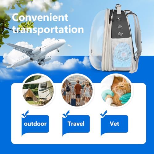 Cat Backpack Carrier with Fan, Space Capsule Astronaut Clear Bubble Front Extension to Carry Transport Cat Small Puppy Bunny, 20 Pounds Cat Bookbag (Black, Gen 1 + Fan)