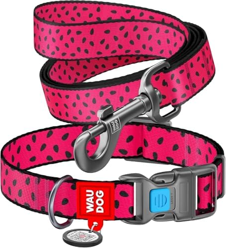 WAUDOG Adjustable Nylon Dog Collar for Large Small Medium Set with QR Tag