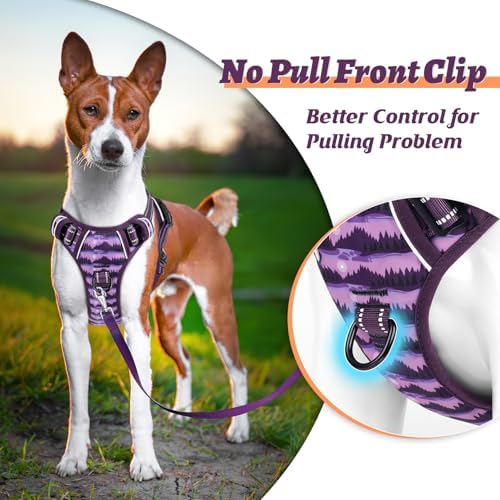 HEELE Dog Harness, No Pull Adjustable Padded Reflective Harness for Small Medium Large Dogs with Handle for Walking Training, Moon Night, M