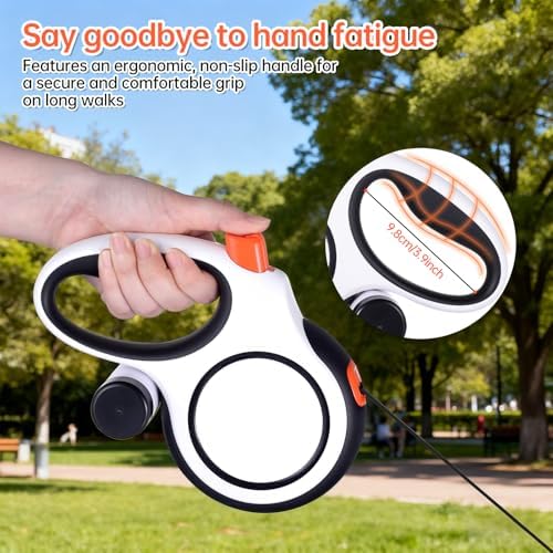 26Ft Heavy Duty Retractable Dog Leash with Dispenser and Poop Bags, for Small, Medium & Large Dogs Up to 110Lbs, 360° Tangle-Free Design and a Durable Chrome Plated Hook