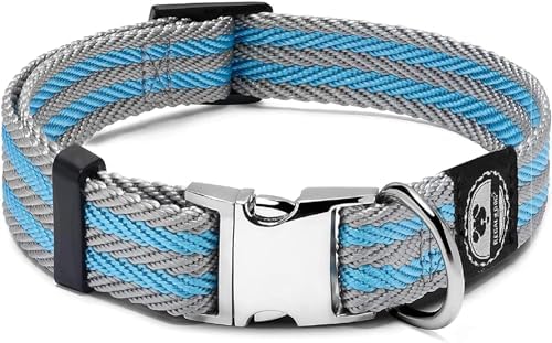 Regal Dog Products Twill Dog Collar, Small Blue/Gray Stripe