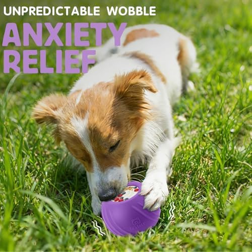 Long-Lasting Dog Lick Toy, Wobbly Dog Enrichment Lick Bowl to Keep Dogs Busy, Interactive Stuffable Dog Treat Feeder for Boredom, Silicone Treat Dispensing Chew Toy(Purple,M)