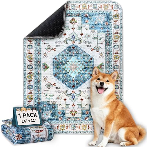 Washable Pee Pads for Dogs, Stylish Absorbent Reusable Training Dog Pads, Non-Slip and Leak-Proof Puppy Pads, Potty Pads for Crates, Whelping, Playpen, Bed and Floors (Blue Medallion, 24" x 32" 1PACK)
