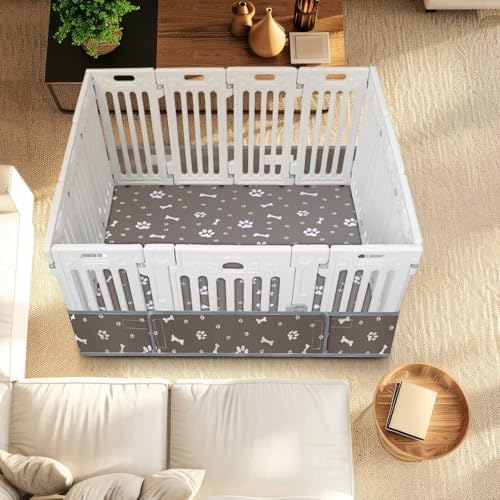 Marsui Dog Playpen Bottom Pad, Grey, Dog Paw Bone Print