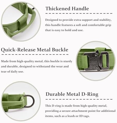 Tactical Dog Collar, Adjustable Military Training Nylon Pet Collar, Green M