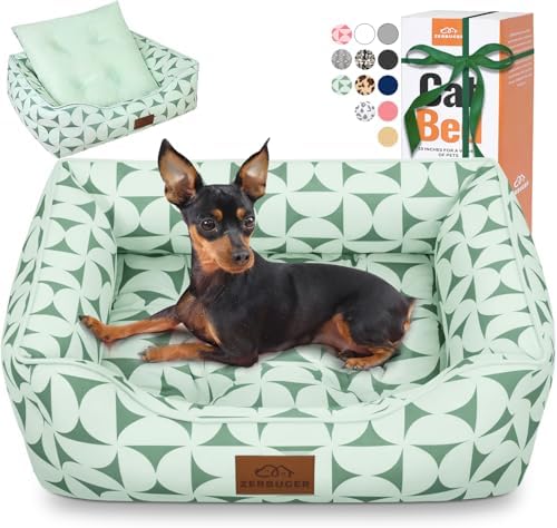 Zerbuger 25in Green Pattern Rectangle Cat Dog Bed Machine Washable Sofa