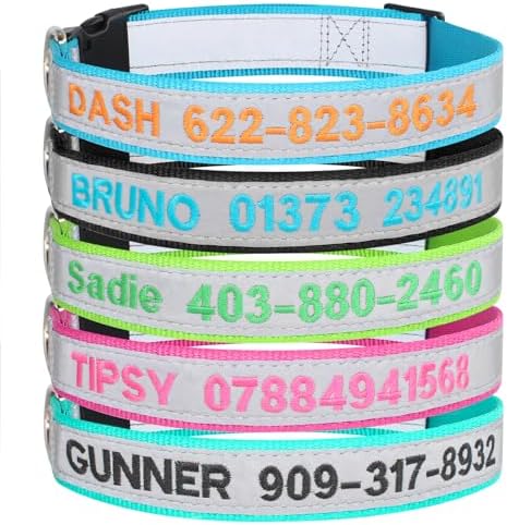 Reflective Personalized Dog Collar, Custom Embroidered Name & Number