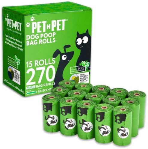 Pet N Pet Dog Poop Bags Rolls, 270 Count, Plant Based, Unscented, Green