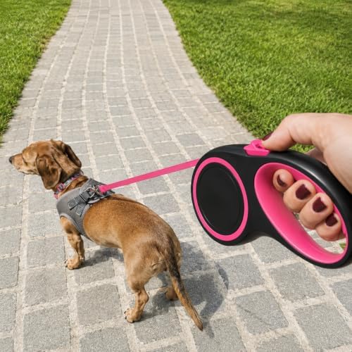 Retractable Dog Leash, 44 LBS /16FT Long, Small & Medium Dogs, Pink