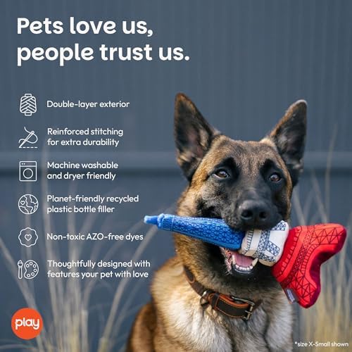 P.L.A.Y. Plush Dog Toys - Totally Touristy, Landmark Themed Durable Squeaker Chew Toy for Medium & Large Dogs - Machine Washable, Recycled Materials (Eiffel Tower, Medium)