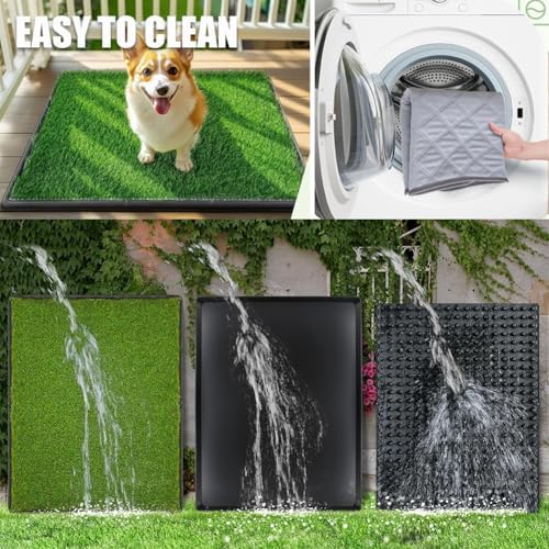 Reusable Training Pad Potty with 2-Pack Replaceable Artificial Grass Quick Absorbent Indoor Portable Dog Patio Potty Washable Pee Pad for Small Medium to Large Dog