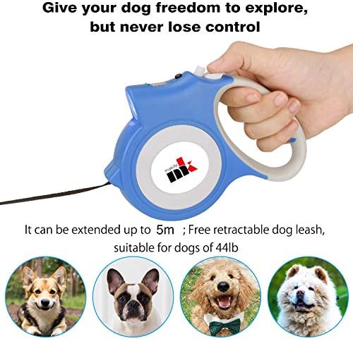 Retractable Dog Leash with LED Light Makife 5m Extendable Dog Lead for Small Medium Puppis up to 25kgs, One-Hand Brake & Lock System, Ergonomic Handle - Blue