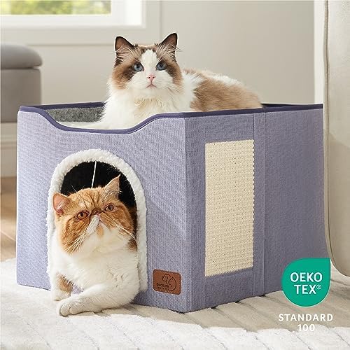Bedsure Cat House Bed for Indoor Cats with Fluffy Ball and Scratch Pad