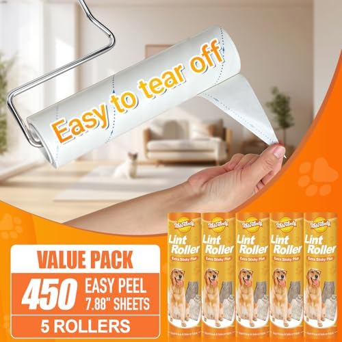 WulaWindy Long Handle Lint Roller for Pet Hair, 450 Sheets, 5 Rolls