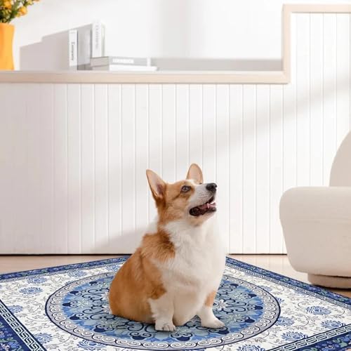 Washable Pee Pads for Dogs 4 Pack,18"x24" Waterproof Non-Slip Reusable Puppy Pad with Fast Absorbent,Leakproof Whelping Pads for Pet Housebreaking (Indigo Blue Medallion, 18"x24"(Pack of 4))