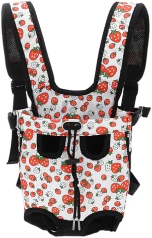 Front Pet Carrier Backpack for Small Dogs/Cats Up to 5.5-8.8 lbs, Adjustable Breathable Dog Carrying Backpack, Medium, (Strawberry, 1 Pcs) Intended for Hiking/Camping/Traveling