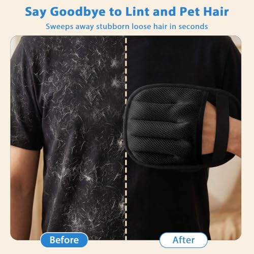 SUETT Pet Hair Removal Gloves, Reusable Five-Finger Grooming Gloves for Dogs and Cats, Removes Pet Hair from Clothes, Sofas, Carpets, and Car Seats, Black