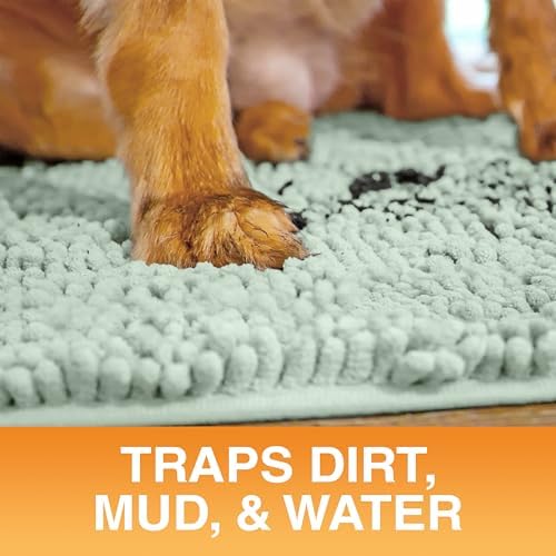Neater Pets Muddy Paws Dog Door Mat 36” x 24” – Super Absorbent & Quick-Dry Chenille Doormat for Trapping Dirt, Water, Mud - Non-Slip & Machine Washable Pet Rugs for Entryway, Indoor Mud Mats, Green