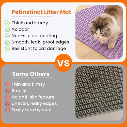 Cat Litter Mat, Double Layer Honeycomb Cat Litter Trapping Mat, Non Slip Waterproof Urine Proof Cat Litter Box Mat for Floor, Kitty Litter Rug, Cat Supplies, Purple, 46x26 Inches