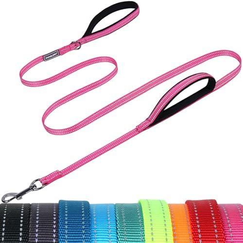 VIVAGLORY Double Handle Dog Leash Twingrip, 4ft x 1/2in, Pink