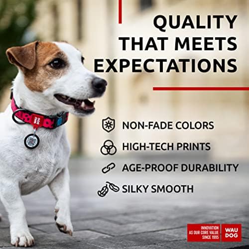 WAUDOG Adjustable Nylon Dog Collar for Large Small Medium Dogs with QR Tag