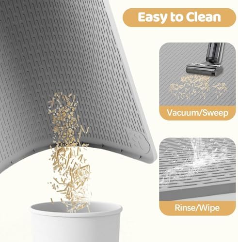 Kalolary Cat Litter Mats, 50" x 35" Extra Large Silicone Cat Mat for Litter Box, Easy to Clean Kitty Litter Trapping Mat, Soft on Kittys Paws, Waterproof, Urine-Proof Kitty Litter Mats for Floor, Grey