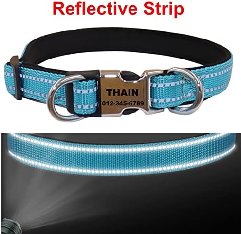 THAIN Reflective Personalized Dog Collar Engraved Custom Buckle- Soft Nylon Pet Collar with Name Plate Engraved Name, Phone Number, Silent,No Noise Adjustable (M, Red)