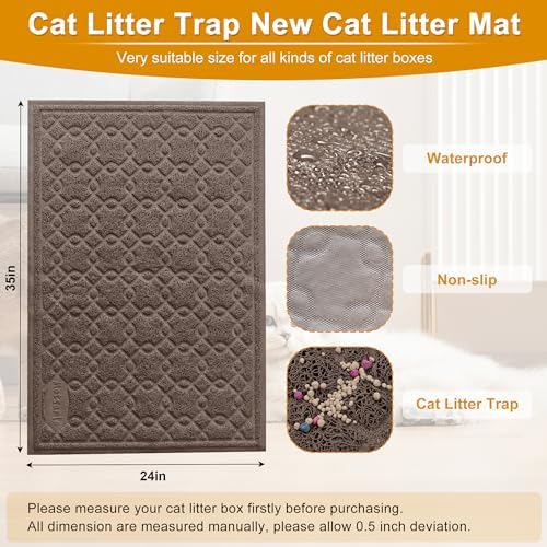 Cat Litter Box Mat, 35" x 24" Large Kitty Litter Trapping Mat Keep Floor Clean, Scatter Control, Waterproof, Easy to Clean, Durable Large Size Litter Mat