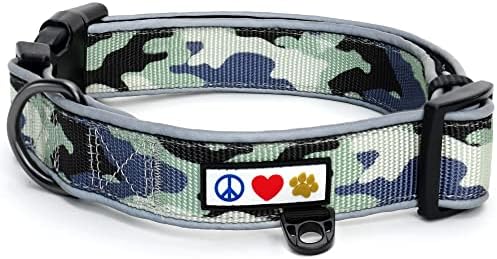 Pawtitas Camouflage Reflective Dog Collar, Medium, Grey Camo, Nylon, for Dogs, Adjustable, Machine Washable