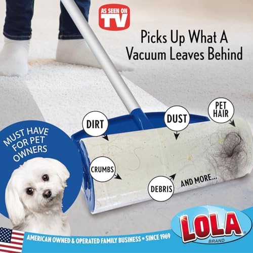 LOLA Rola Sticky Mop Refills, Giant Adhesive Roller, Traps Dirt, Dust & Hair, 30 Sheets, Pet Hair Remover, Floor & Carpet Cleaner, 1 Pack