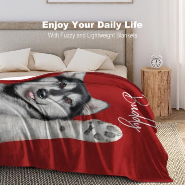 Personalized Dog Portrait Blanket, Custom Pet Blanket with Photo and Name, Customized Dog Cat Picture Blankets for Pet Lover, Birthday, Christmas, Pet Memorial Gift for Cat Dog Lovers 60"x80"