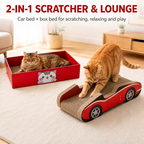 Cat Scratcher Cardboard Bed with Box, 21 Inch 4‑Pack Reversible Cat Scratch Pad for Indoor Cats