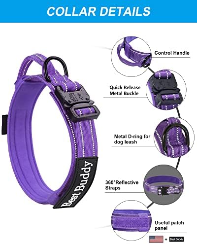 AUBELL Reflective Tactical Heavy Duty Dog Leash and Collar Set,Purple M