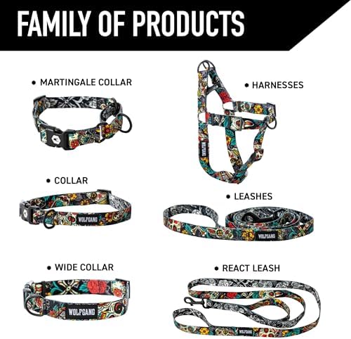 Wolfgang Heavy Duty, Adjustable Dog Collar with Quick Release Nylon Buckle for Walking & Training, LosMuertos Print, Small