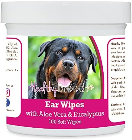 Healthy Breeds Rottweiler Ear Cleaning Wipes with Aloe & Eucalyptus for Dogs 100 Count